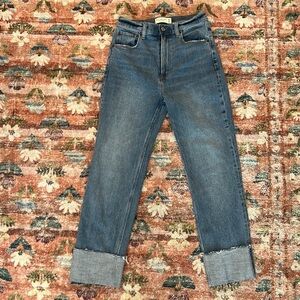 Abercrombie & Fitch Ultra High Rise Ankle Straight Jean- Medium Wash, Cuff Hem
